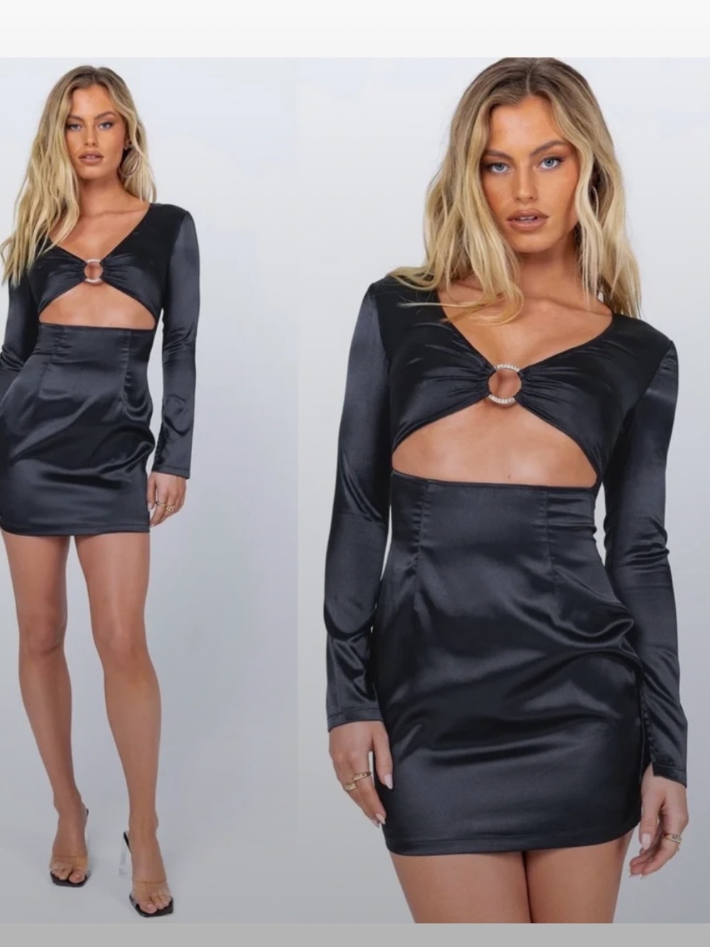Princess Polly Black Satin Cutout Mini Dress with Ring Detail